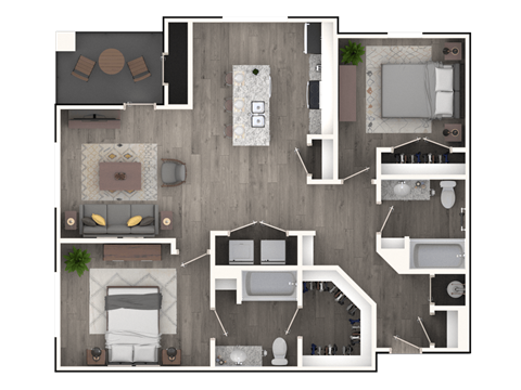Floor plan for 2 beds, 2 baths, 1184 sqft